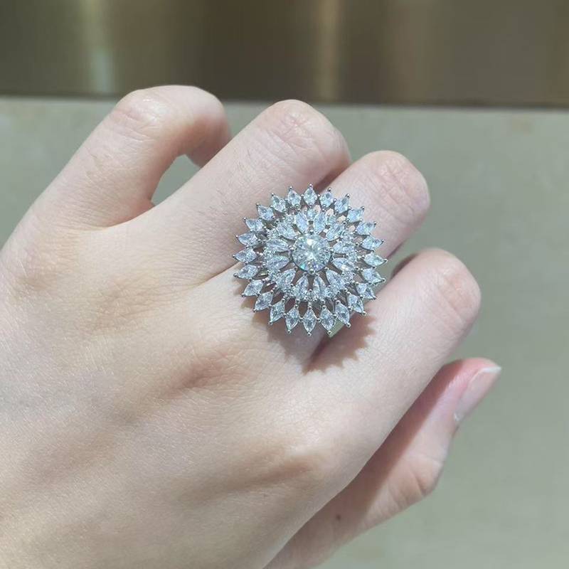 马眼钻围镶豪华Women's RingS925银镀白金定制选款Moissanite1.0ct/副石高碳钻